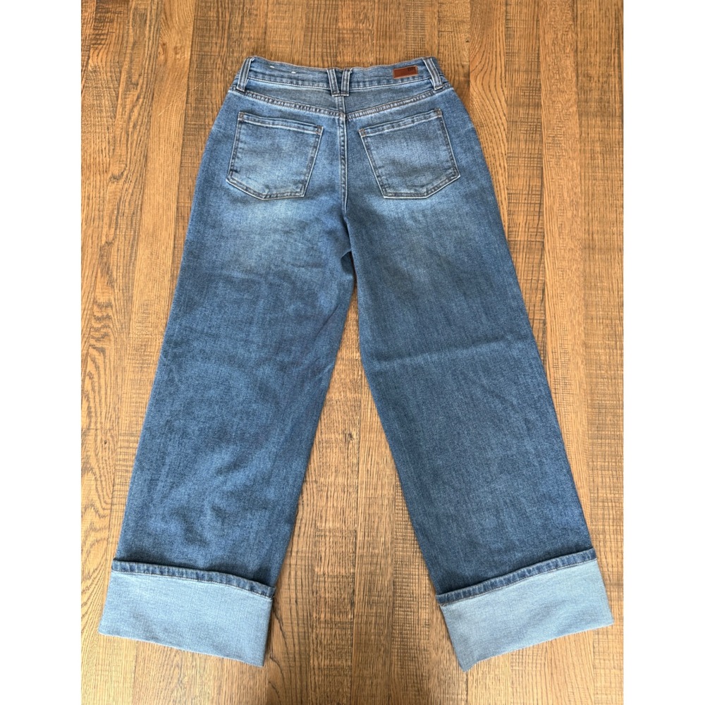 Blue Revival Recycled Denim Wide Leg Cuffed Seam Front Jeans Medium Wash Size 25 - Picture 4 of 8
